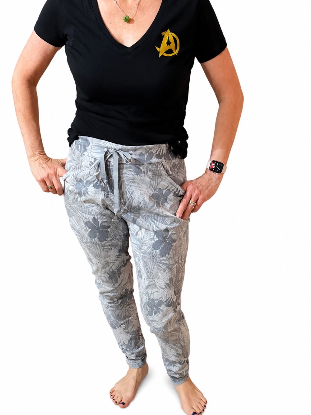Women’s Gray Floral Print Pants Italian made